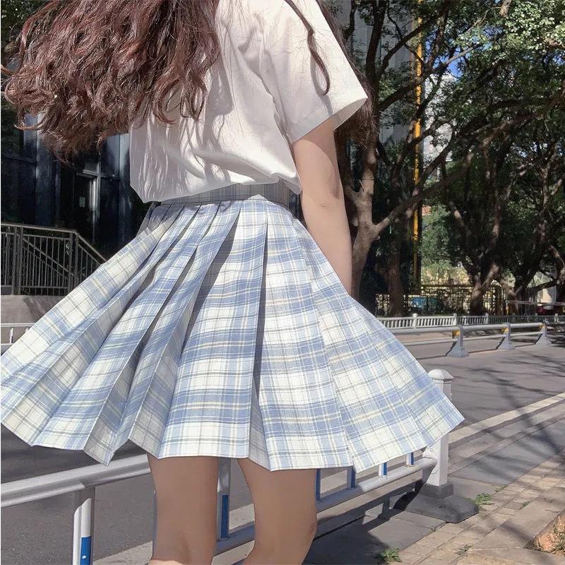 3 шт., женская униформа в стиле аниме, комплект плиссированных юбок, летняя рубашка JK, топы с короткими рукавами, мини-костюм с клетчатой юбкой