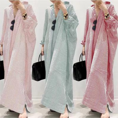 Хлопковый полосатый кардиган, свободное платье больших размеров, темпераментное пригородное платье нестандартной формы