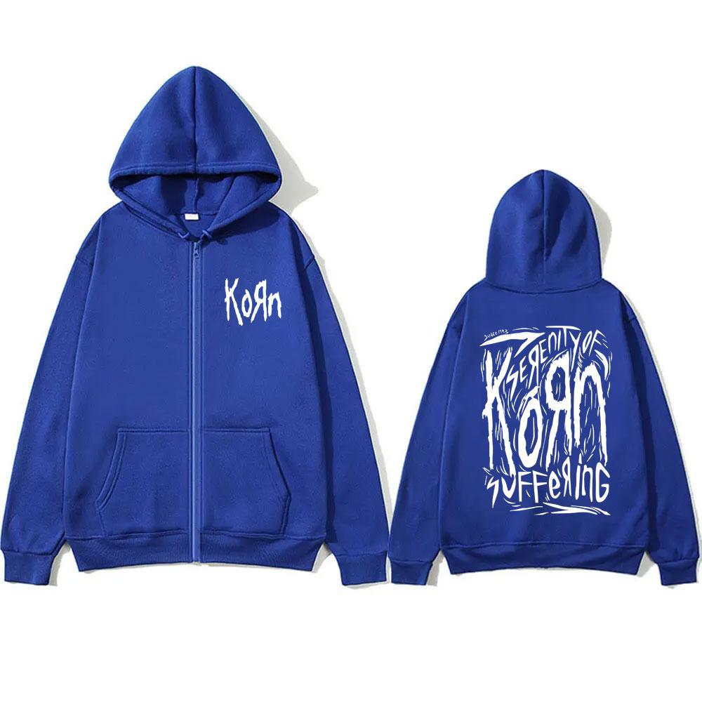 Худи на молнии с символикой рок-группы Korn, винтажная готическая куртка оверсайз с музыкальным принтом, мужская флисовая хлопковая толстовка на молнии.