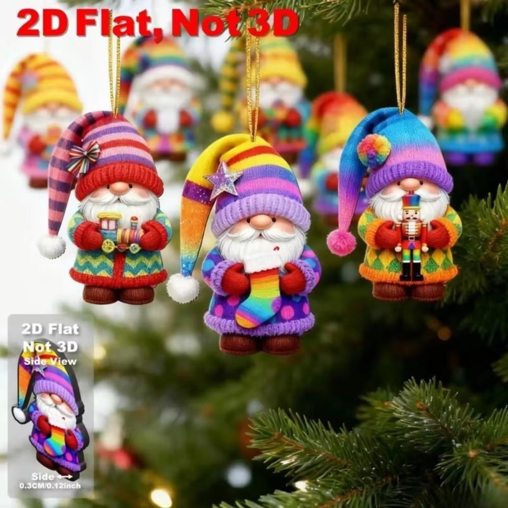16 Pieces Set 2D Design Christmas Hanging Ornaments Wooden Santa Claus Ornaments Christmas Tree
