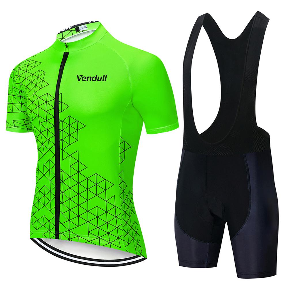 Флуоресцентный желтый Pro Team велоспорт джерси комплект 2025 велосипедный костюм с коротким рукавом мужской комбинезон шорты одежда 19D гелевая дышащая подкладка