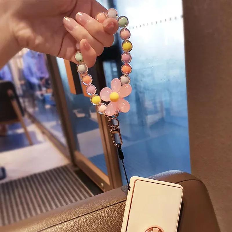 Цветной ремешок для мобильного телефона, ремешок на запястье, женская ручная цепочка, короткий чехол для мобильного телефона с защитой от потери, милый ремешок с ключом, подвеска