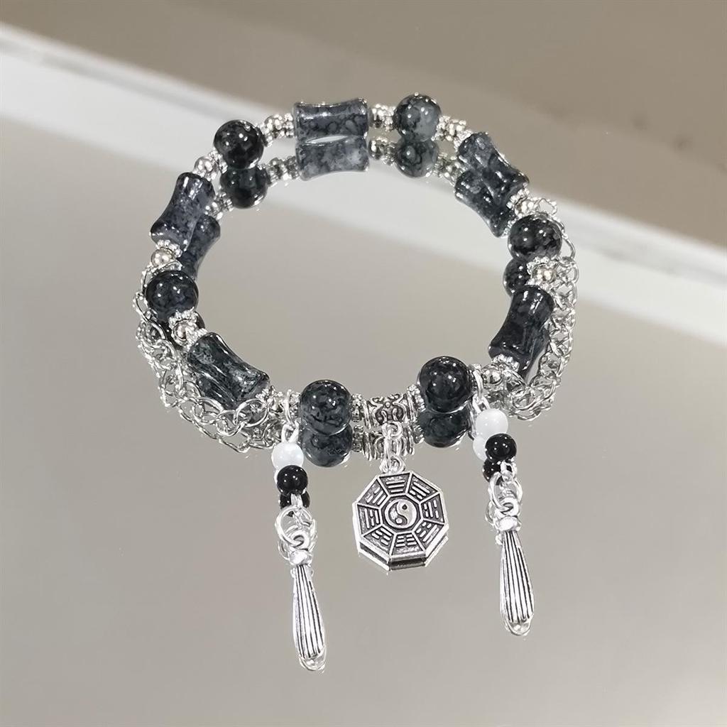New Chinese Retro Double-Layer Bracelet for Women, Unique Design, Ancient Style Fashion, Shangui Flower Coin Hand String for Men