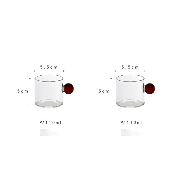 2PC 110ml Espresso Cups Small Cups Home Glass Ball Handle Coffee Cup Tea Water Cup Saucer Steak Juice Bucket Table Decor