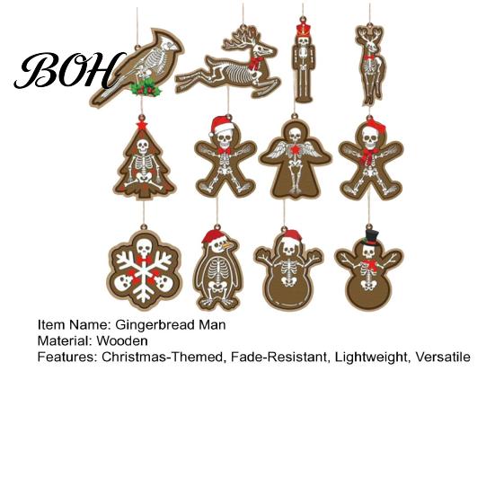 Wooden Skull Holiday Pendants 12/24/36Pcs Christmas Ornaments, Skeleton Gingerbread Tree Decorations, Gothic Creative Man Ornaments Wooded Hanging