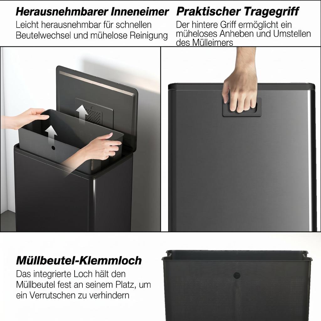 45L Kitchen Bin, Pedal Bin with Soft-Close and Stay-Open Lid, Removable Inner Bucket, Odor Control for Kitchen, Office