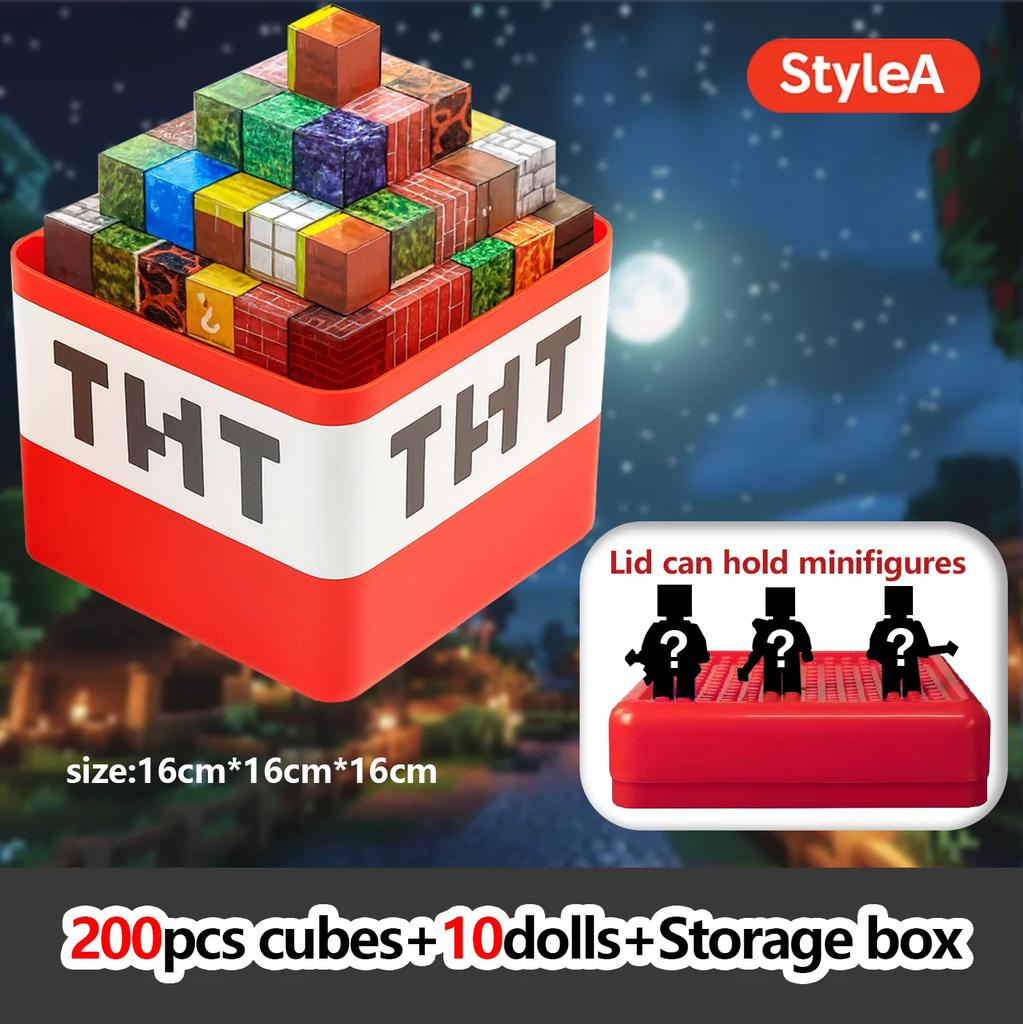 Magnetic Building Blocks Toy Storage Box Set Can Hold Figures Magnet Cube Pixel Style Model Baseplate Toys Children 2025 Gift