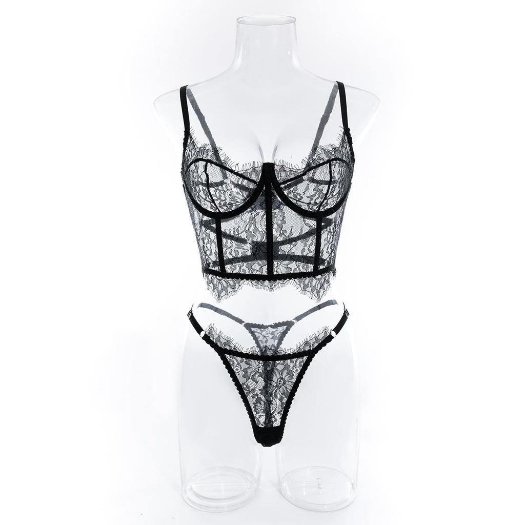 Temptation Lace Eyelash Fishbone Lingerie Set for Women