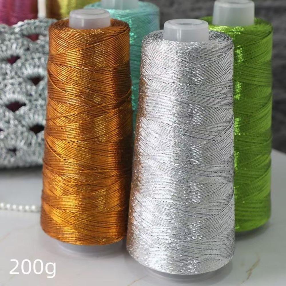 200 г Красивая Блестящая Льняная Золотая Серебряная Шелковая Пряжа для Вязания Крючком Ручного Вязания Тонкая Швейная Нить для Летнего Прохладного Кардигана Накидки
