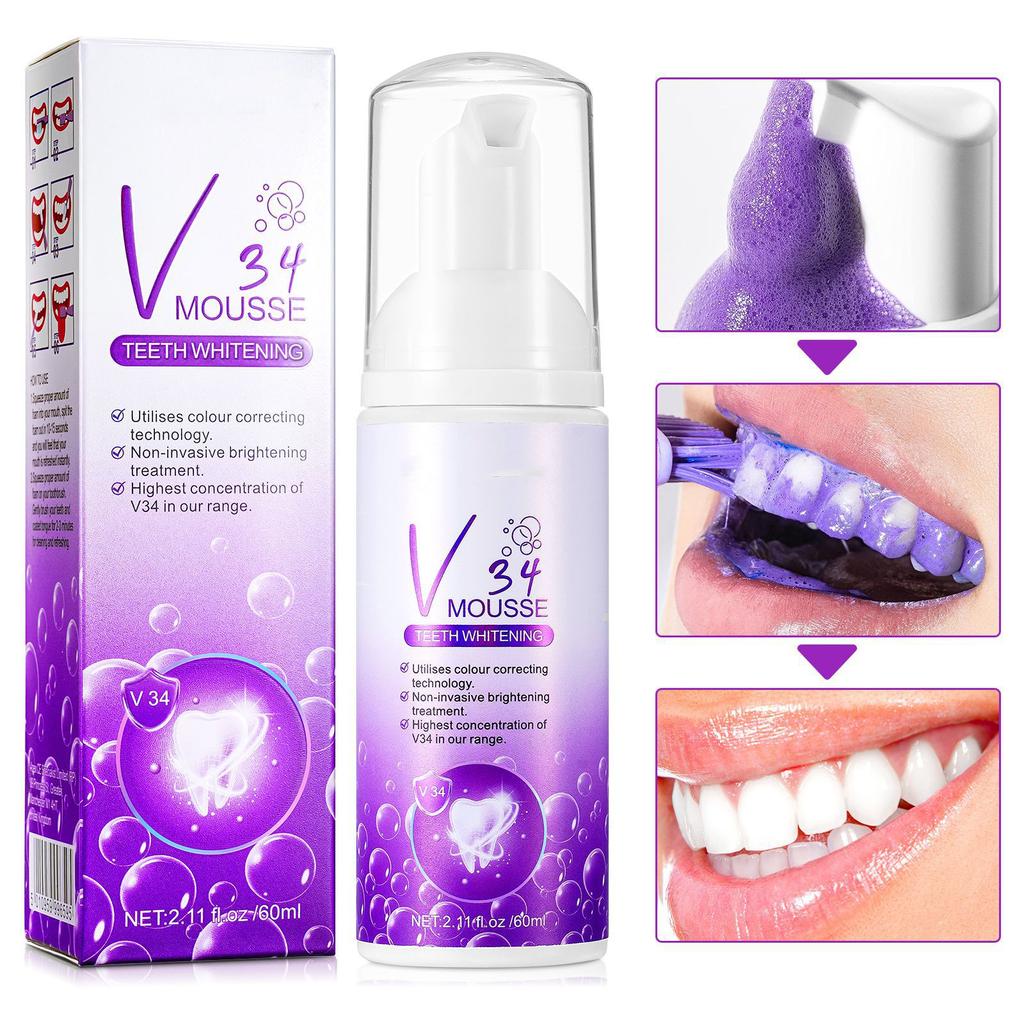 V34 Purple Tooth Cleansing Mousse Repair Whitening and Anti Sensitivity Toothpaste Improves Enamel Sensitivity, Removing Stains, and Gentle Freshness