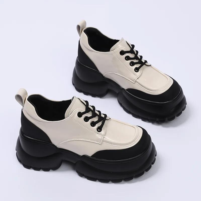 Fujin 6CM Patent Genuine Leather Women Platform Pumps Ladies Lace Up Wedge Pumps High Brand Fashion Ankle Boots High Heels Shoes