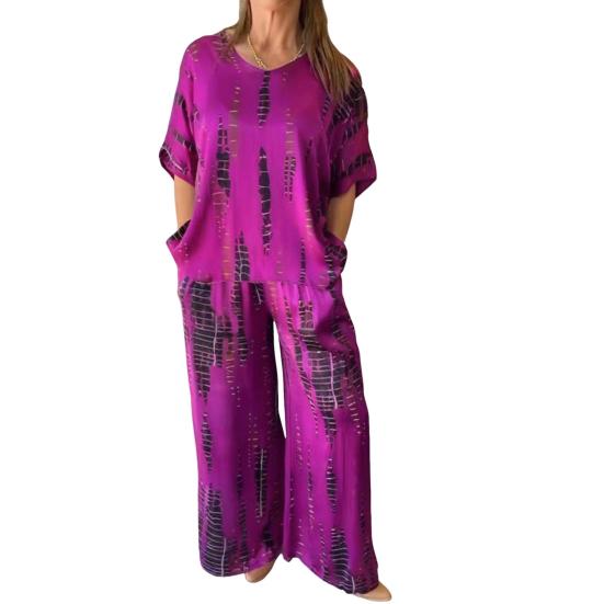 Женский комплект из двух предметов больших размеров, летний повседневный, с круглым вырезом и коротким рукавом