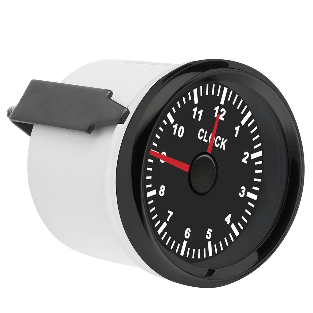 2in Universal Clock Gauge Instrument 0‑12 Hourmeter Red Backlight 12V 24V for Car Boat Yacht MotorcycleBlack Dial Black