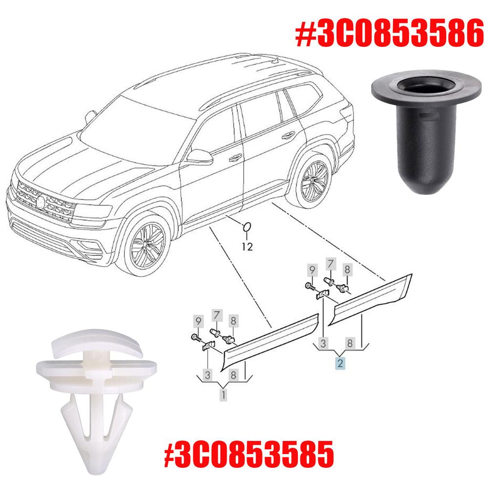 3C0853585 Зажимы для расширителей колесных арок Боковой порог Накладка Покрытие Крепеж для Seat Alhambra Arona Tarraco Toledo Formentor