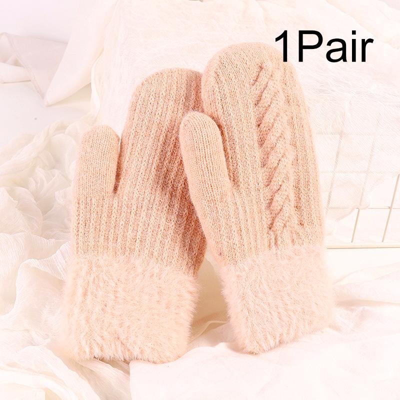 1Pair Cute Fashion Knit Mittens Winter Warm Plus Velvet Soft Thicken Cycling Mittens