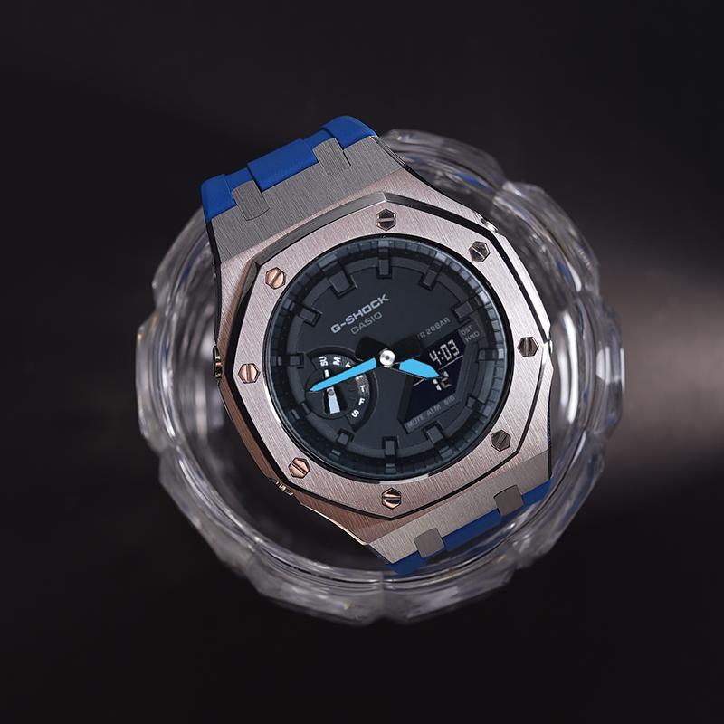 Casio Мужские часы с двойным дисплеем (жидкокристаллический/аналоговый) Серия Черные часы GA-2100-7A-