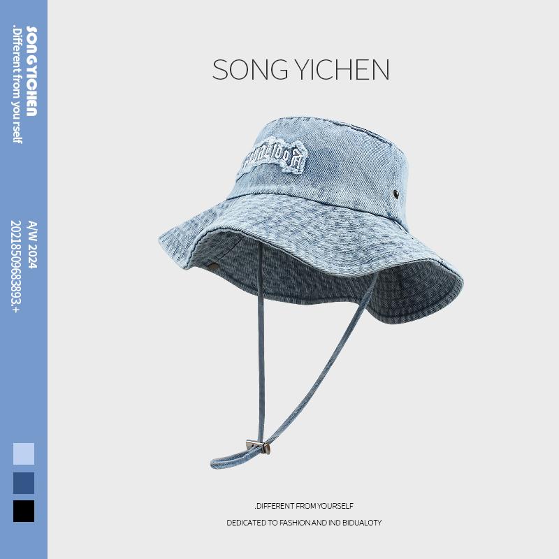 Washed drawstring western cowboy hat children summer climbing hat sun hat men sunscreen old retro bucket hat