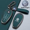 Valve Stems Caps For VOLKSWAGEN VW Zinc Alloy Leather Car Smart Remote Key Case Cover Protector Holder Shell For VW Touareg L20 VG7Y3