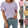 Summer Women's T-shirt with Hollowed Out Round Neck Ruffle Edges Shirt