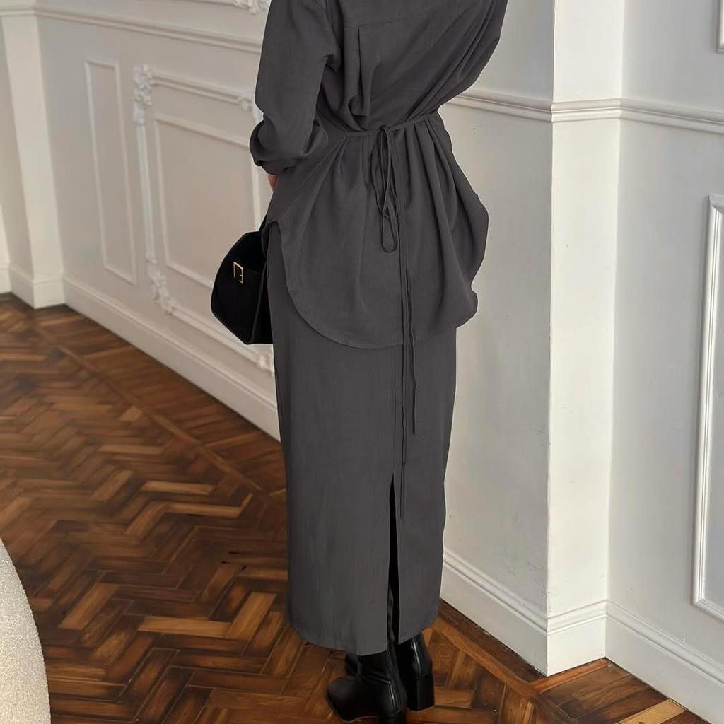 2025 Осень Европейская и американская мода Завязывающийся Лонгслив Мягкий Комплект из двух частей для женщин