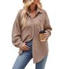 Autumn and Winter Women's Shirts Casual Loose Pocket Waffle Fashion Long Sleeve Shirt Top