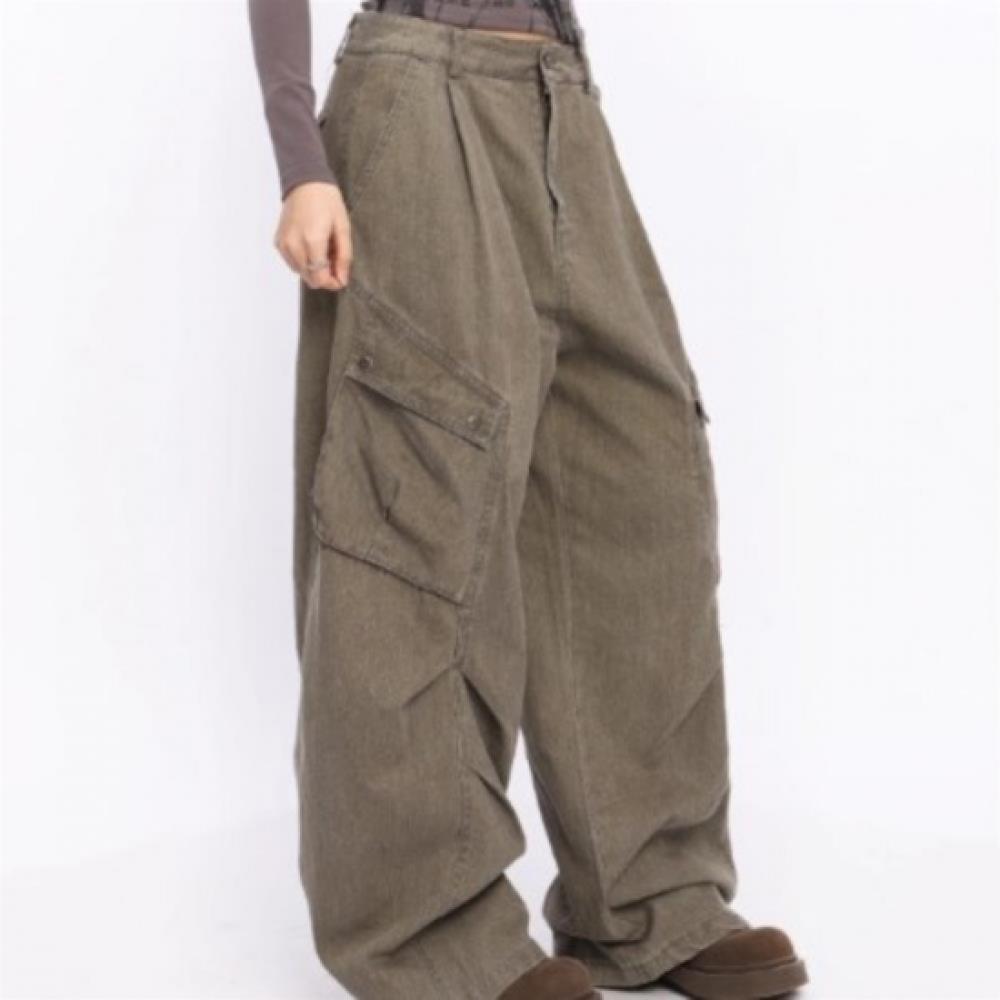 New Arrivals Open Run Women Cotton Blend Big Pocket Cargo Pants Wide Style