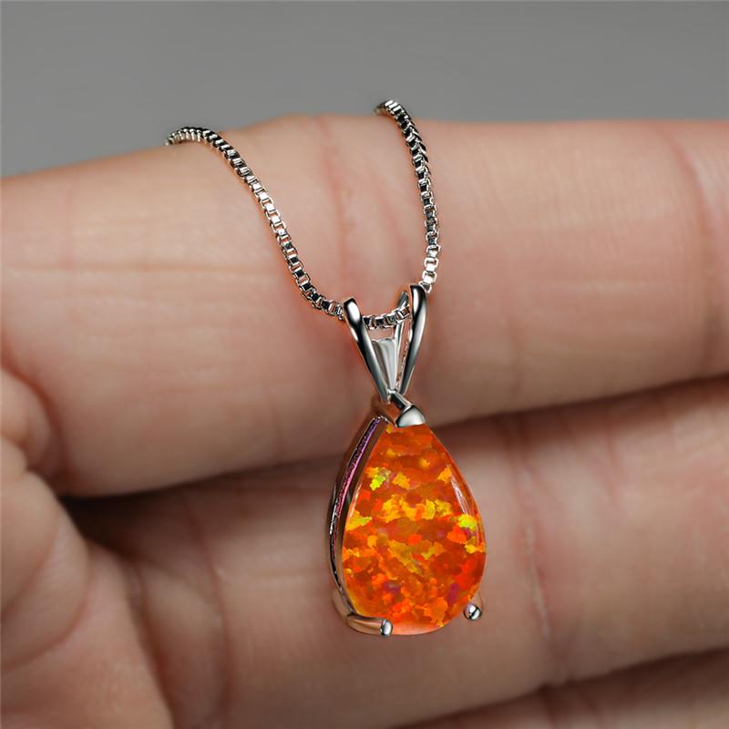 Бохо Женская Маленькая Сине-Зеленая Опаловая Подвеска-Капля Ожерелье Серебряного Цвета Свадебное Для Женщин