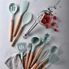 11pcs Wooden Handle Silicon Utensil Kitchen Tools Cookware Spatula Soup Spoon Brush Ladle Pasta Colander Non-stick Kitchenware