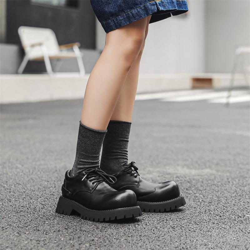 Туфли дерби с приподнятым носком, мужские, на толстой подошве, увеличивающие рост, в британском стиле, нишевые туфли для инструментов, кожаные туфли с большой головкой 66689-K