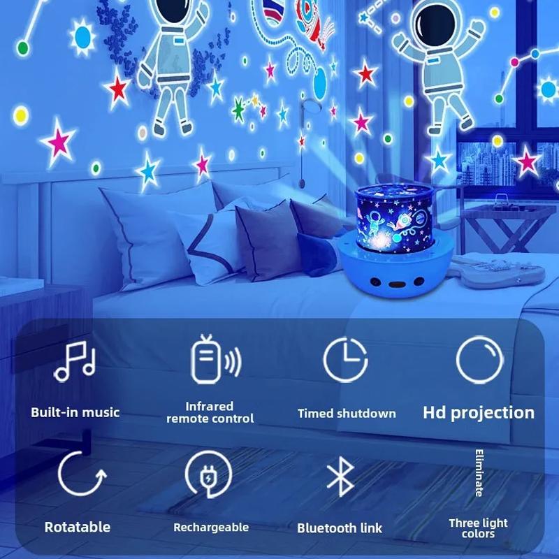 Starry Sky Projection Music Bluetooth Night Light Dreamy Gift Rotating Bedroom Bedhead Atmosphere Lighting