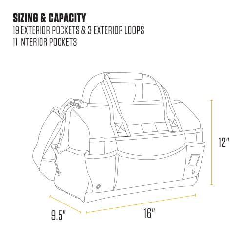 carhartt Onsite Tool Bag, Durable, Waterproof, Heavyweight Tool Storage Bag, 16-inch, 30 Pockets, Carhartt Brown