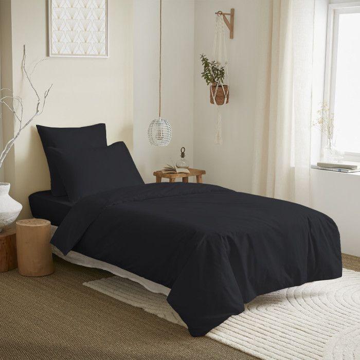 Complete Pack 4 Pieces Single Color Black Duvet Cover for Bed 90 X 190 Cm