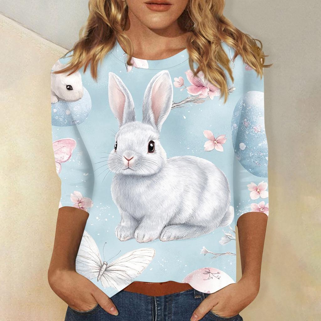 3/4 Sleeve Top Women's T-shirt Casual Easter Print Top T-shirt Crew-neck Jumper