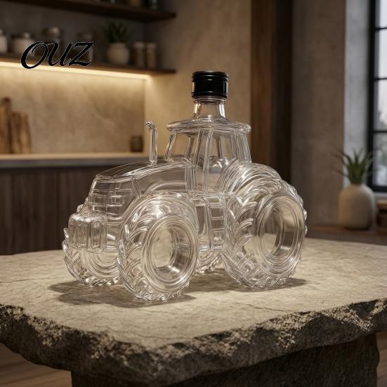Tractor-shaped Glass Flask Tractor Shaped Whiskey Decanter, 300ML Wine Bottle with Lid, Clear Decorative for Spirits, Unique Novelty Barware