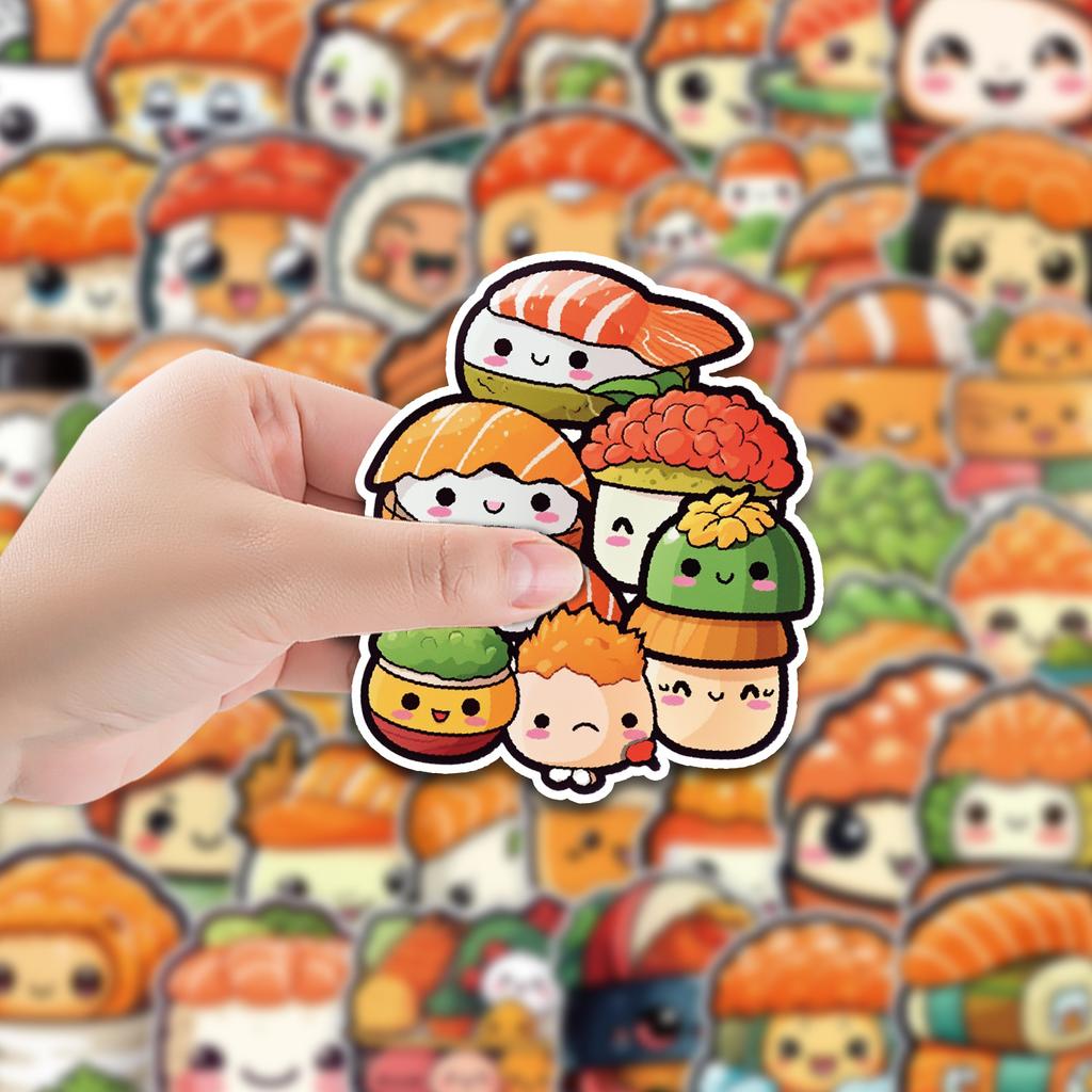 50 Kawaii Суши Граффити Наклеек Для Автомобиля Мобильного Телефона Скейтборда Декоративные Наклейки Водонепроницаемые Креативные Детские Мультяшные Наклейки