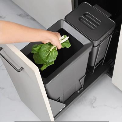 Встраиваемое мусорное ведро для кухонного шкафа, скрытое мусорное ведро, большая вместимость, встроенная урна для мусора, прямоугольное пластиковое мусорное ведро с двойным ведром