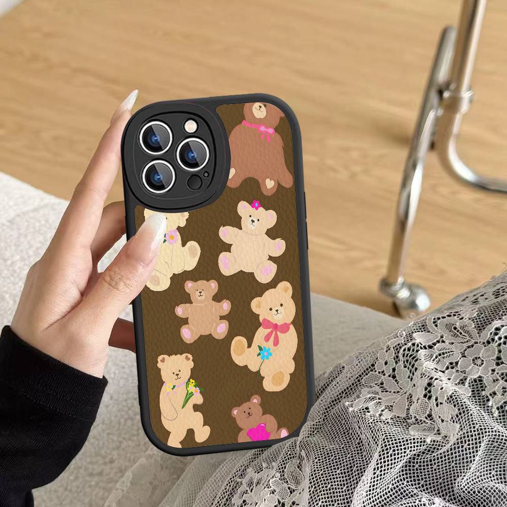 Дикий цветок Сафари Малыши Медведь Для IPhone 16 15 14 13 12 11 Pro Max Plus Кожаный Чехол для Телефона
