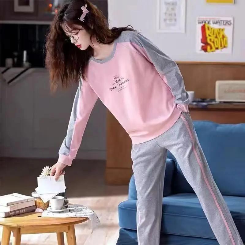 Women Long Sleeve Pajamas Set Cotton Soft Sleepwear Cartoon Cute Women's Pajama Tops and Pants Suit Pullover O Neck Spring Autumn Winter Home Wear