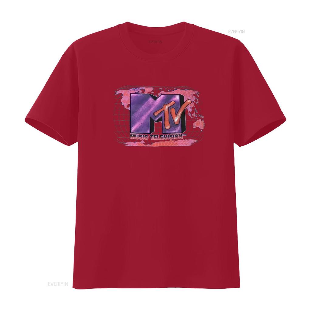 Vintage 90s Retro Mtv Music Television Purple Globe Grid Print Casual Streetwear T Shirt Vintage Unisex