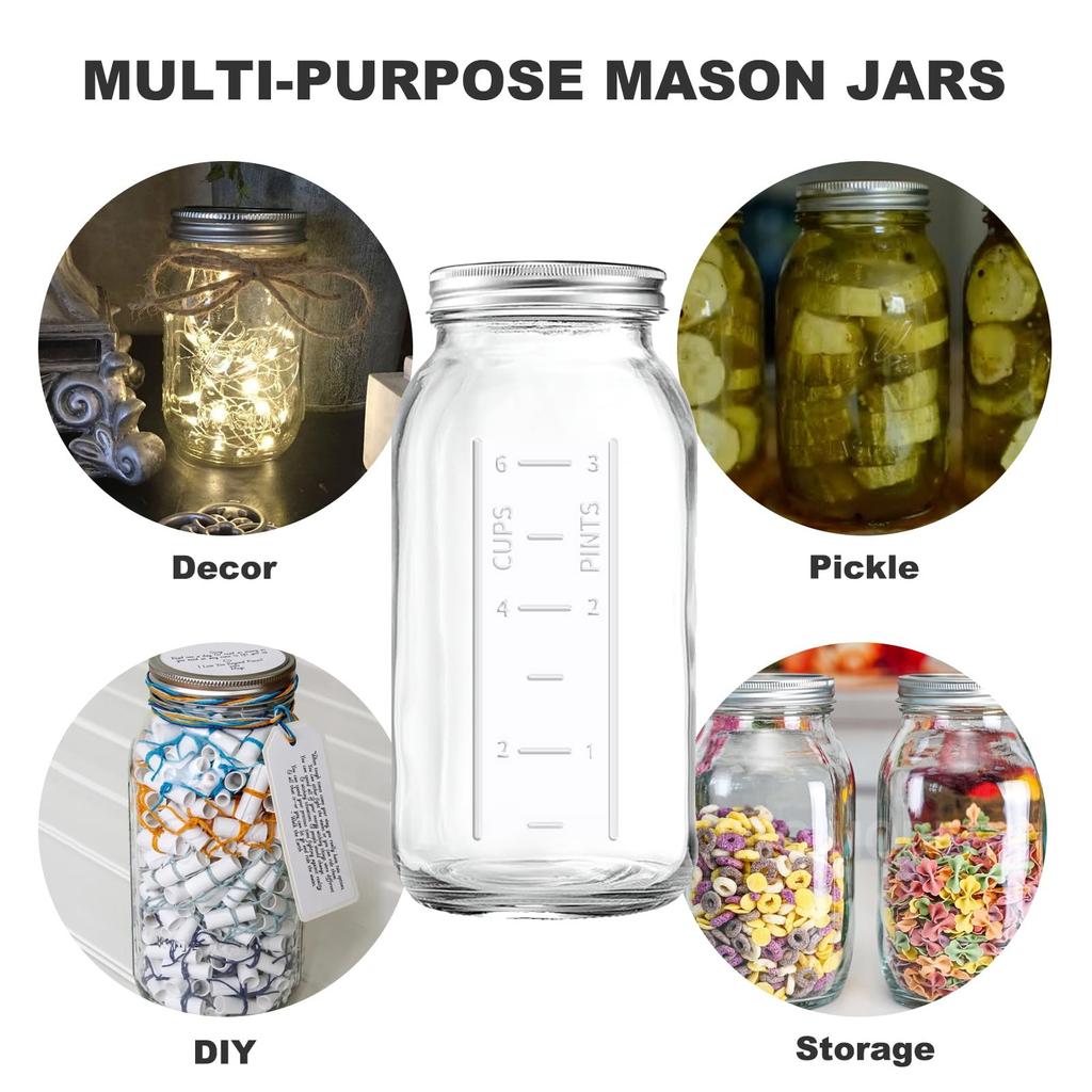 64oz Wide Mouth Glass Jar - Airtight Canning for Fermenting, Pickling - Heavy-Duty Storage, Half Gallon/2 Quart