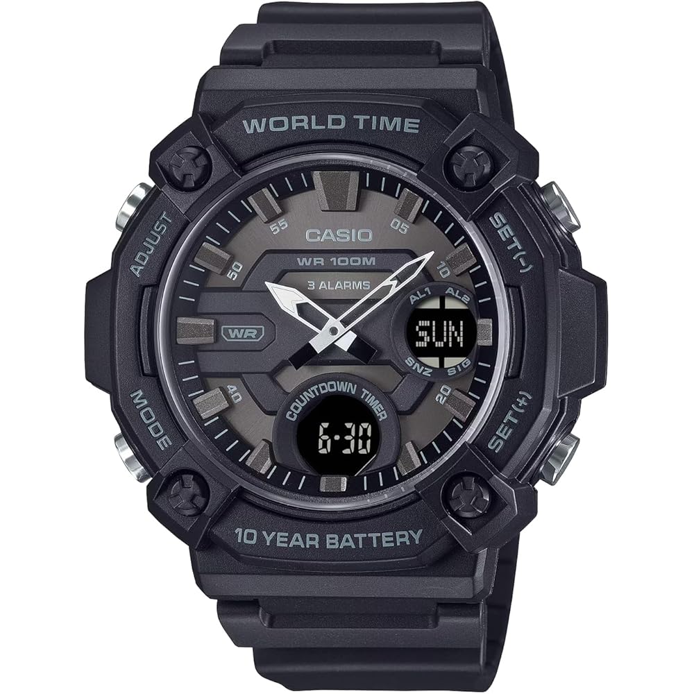 Casio World Time Telememo Analog Digital Quartz Watch AEQ-120W-1BV Men's Black Reverse LCD Overseas Model