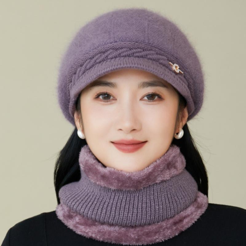 Women's Winter Velvet Thickened Cold and Warm Knitted Wool Hat Faux Rabbit Fur Hat Ear Protector Cap