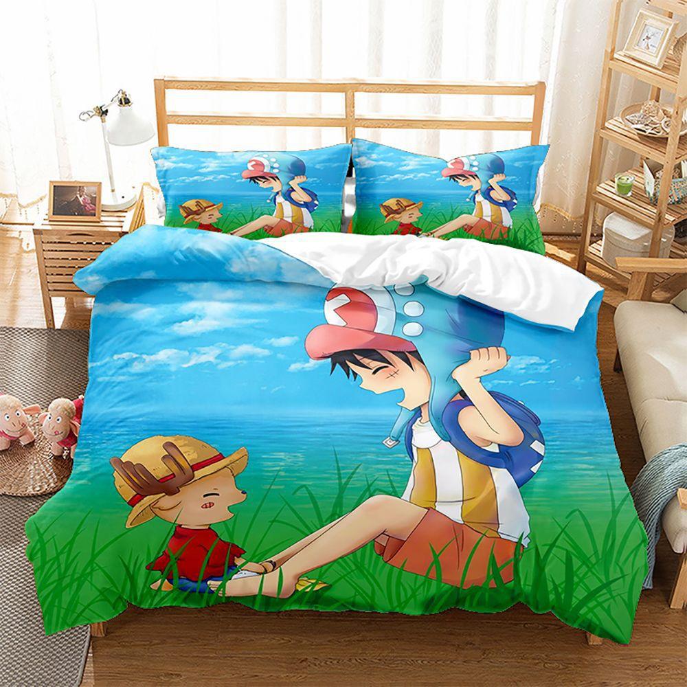 ONE PIECE series Luffy cartoon animation 3d digital printing children's student dormitory/home three-piece set