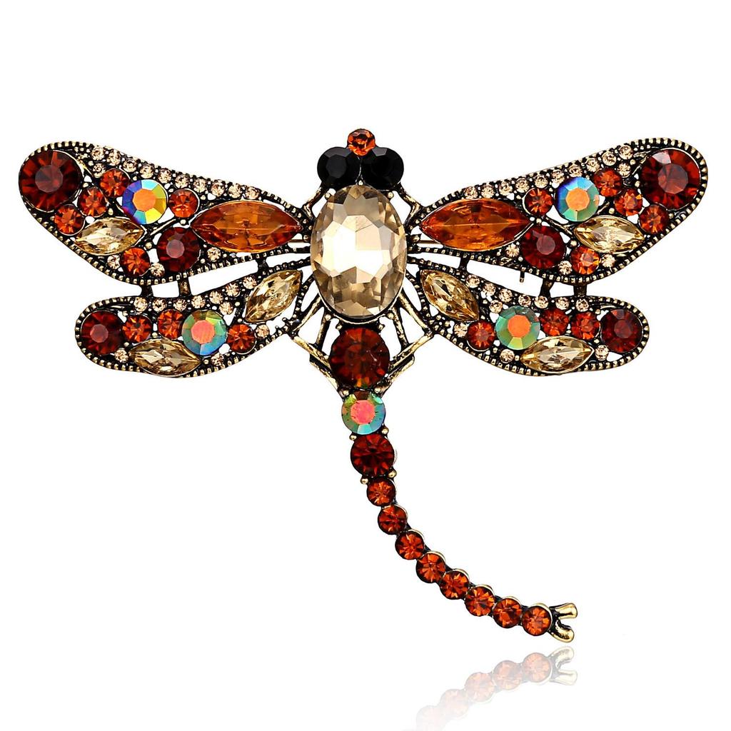 Vintage Corsage Pin Big Dragonfly Brooch Silk Scarf Buckle Diamond Animal Brooch