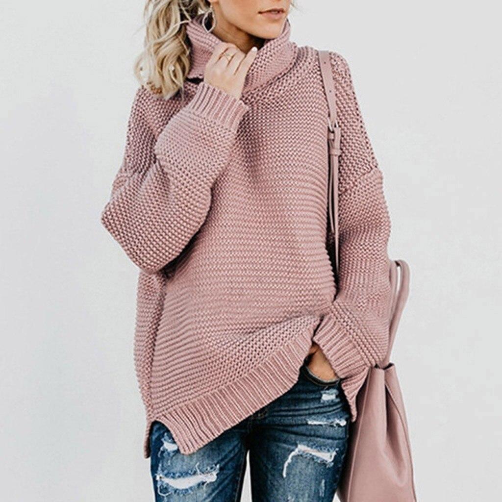 Turtleneck Sweater Women Oversize Solid Color Casual Thick Line Long Sleeve Ladies Tops Winter Clothes Knitted Sweater