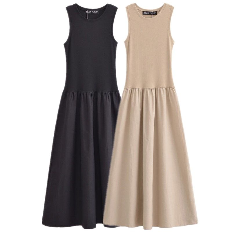 Fashion Style 2024 New Fall Women's Clothing Sleeveless Stylish Easiest for Match Two-Color Long Patchwork Vest Dress