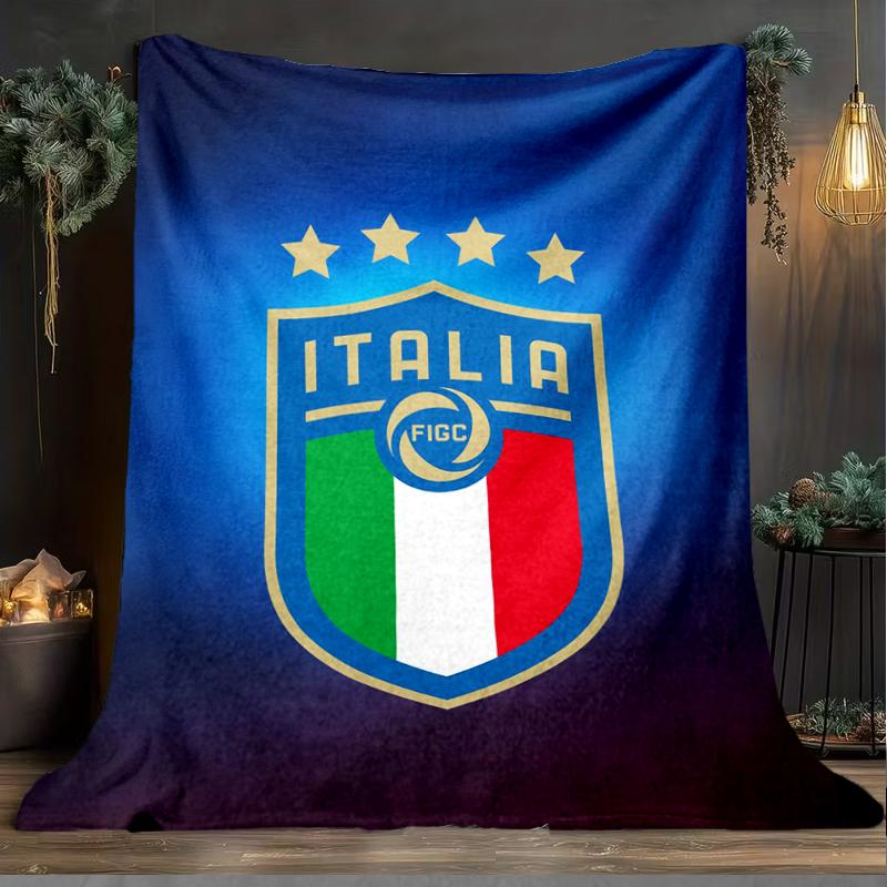1PC Italian Football Crest Printed Soft Flannel Blanket Throw for Adult Bedroom Living Room Sofa Camping Travel Fan gifts Christmas Gifts