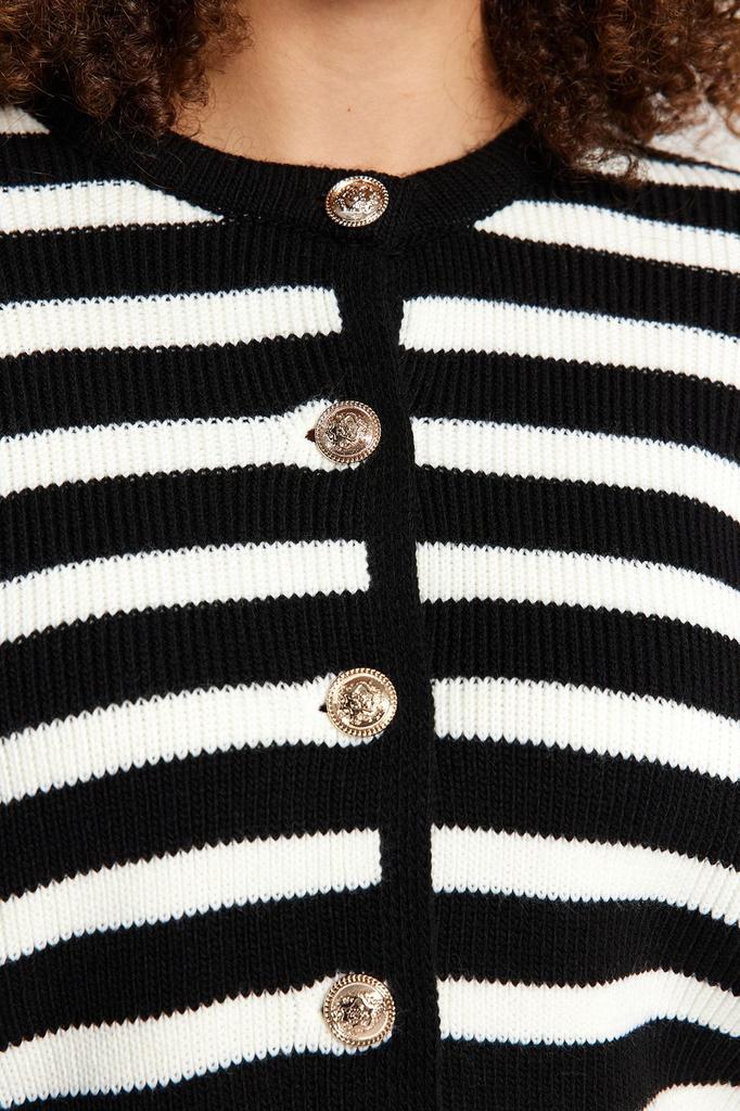 Women's Fashion Stylish Plus Size Cardigan Black Striped Knitwear Cardigan
