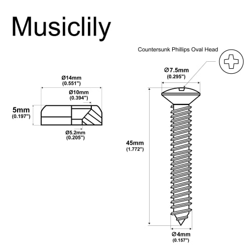 Musiclily Pro 14mm Steel Neck Joint Bushings and Screws for Electric Guitars/Basses, Nickel (Set of 4)