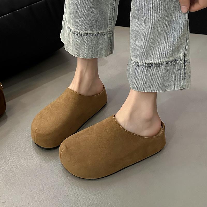 Leather Thick-soled Women's Bag Head and Half Slippers, Wearing New Spring and Summer Women's Shoes, Lazy Single Shoes